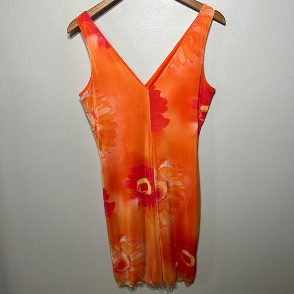 RAG Y2K VTG Orange Pink Flower Daisy Knit Rave Sleeveless Summer Hippie Boho L - Picture 4 of 7